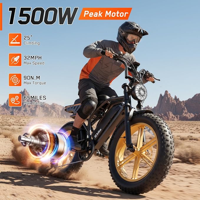 Electric Bike for Adults,1500W Peak Motor Retro E Bike,30MPH Max Speed,60/110 Miles Range,Removable 48V 15Ah Battery,20"x4.0"Fat Tire,Ebike with Suspension,UL 2849