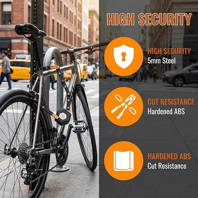Titanguard Pro Bike Lock Klyra Bike Locks Heavy Duty Anti Theft Bike Chian Locks with Bracket High Security Scooter Locks Chain for Motorcycle E‑Scooter (1PCS)