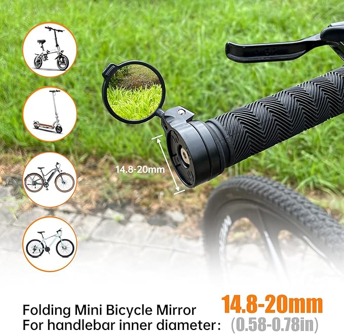 Bike Mirror, Mini Road Bike Mirrors, 360° Rotatable Folding Bicycle Rear View Mirrors for MTB, Universal Bicycle Mirror for Handlebars (Left 0.58-0.79")