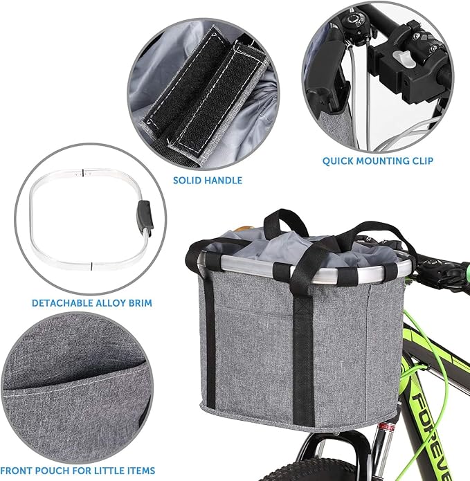 Lixada Bike Basket, Small Pet Cat Dog Carrier Bicycle Handlebar Front Basket Folding Detachable Removable Easy Install Quick Released Picnic Shopping Bag, Max. Bearing: 11lbs