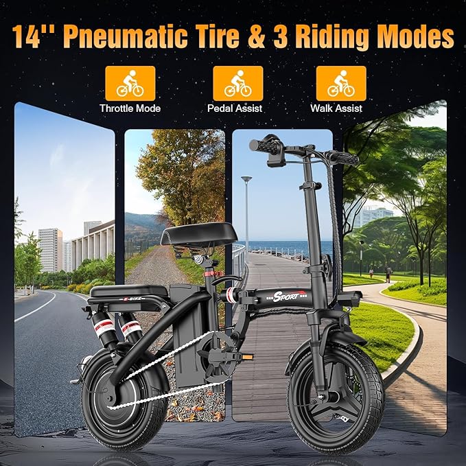ASKGO Electric Bike for Adults, 500W Motor, 14" Mini Folding Ebike for Adults Commuting, 25mph 30/35miles Range E Bike, 48V 13/15AH Battery, UL 2849 Certified