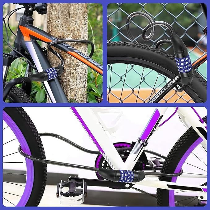 Bike Lock Cable,Anti Theft Cable Lock,4 Digit Security Resettable Combo Bike Lock, for E-Scooter, Electric Bike, Mountain Bike,Bicycle, Motorbikes