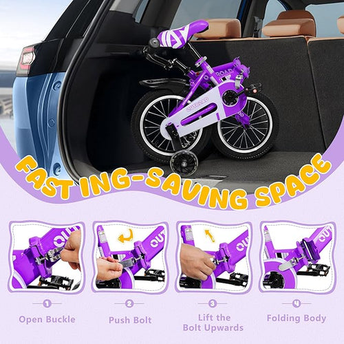 14/16/18 Inch Folding Kids Bike with Training Wheels, Gifts for Girl&Boy Age 3-10 Years, Toddler Bike with Dual Brakes for Beginners, Multi-Color