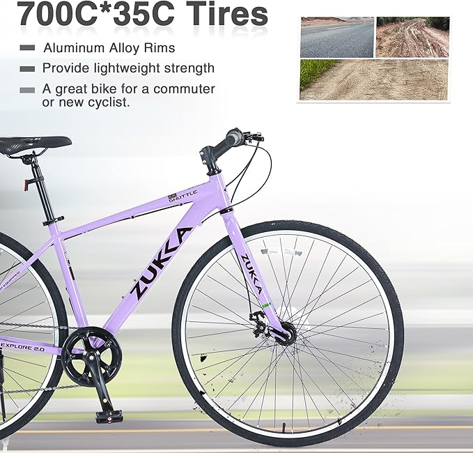 ZUKKA 700C Road Bike for Adult 7 Speed Road Bike Hybrid Road Bicycle Aluminum Frame/Dual-Disc Brakes/Multiple Colors