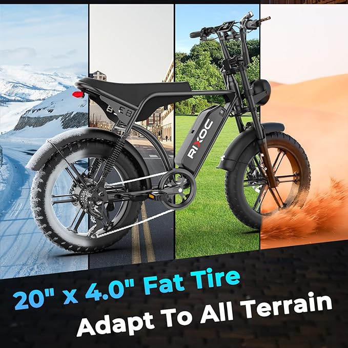 E8 Electric Bike for Adults, 1500W Motor (Peak), 30 MPH Ebike, 20'' Fat Tire Commuter E-Bike with 48V 15.6AH Battery, Full Suspension Mechanical Disc Brakes, E Bike for Snow, Sand, Road