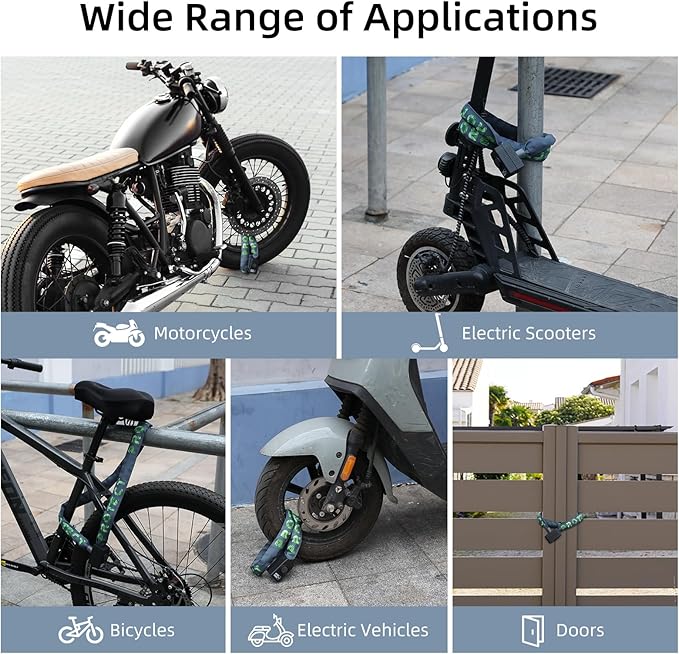 Bike Chain Lock with Alarm 8mm x 4ft E Scooter Lock Anti-Theft Alarm 110dB Security Heavy Duty with USB C Cable and 3 Keys for Bike/E Scooter/Motorcycle