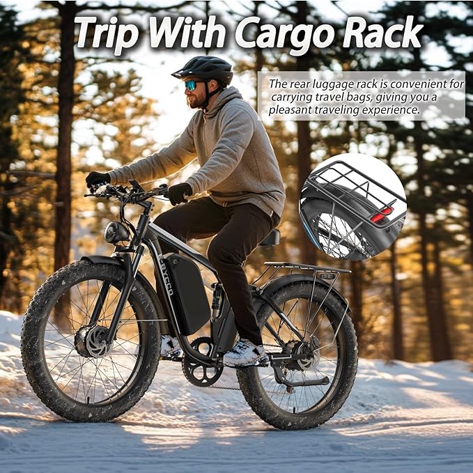Electric Bike, Max 40-45MPH & 100 Miles, 5000W Peak Dual Motor Adult E-Bike, 52V 32Ah Battery Ebike, 24'' 26" Hydraulic Disc Brakes, Fat Tire All-Terrain Hunting Electric Bike, Full Suspension