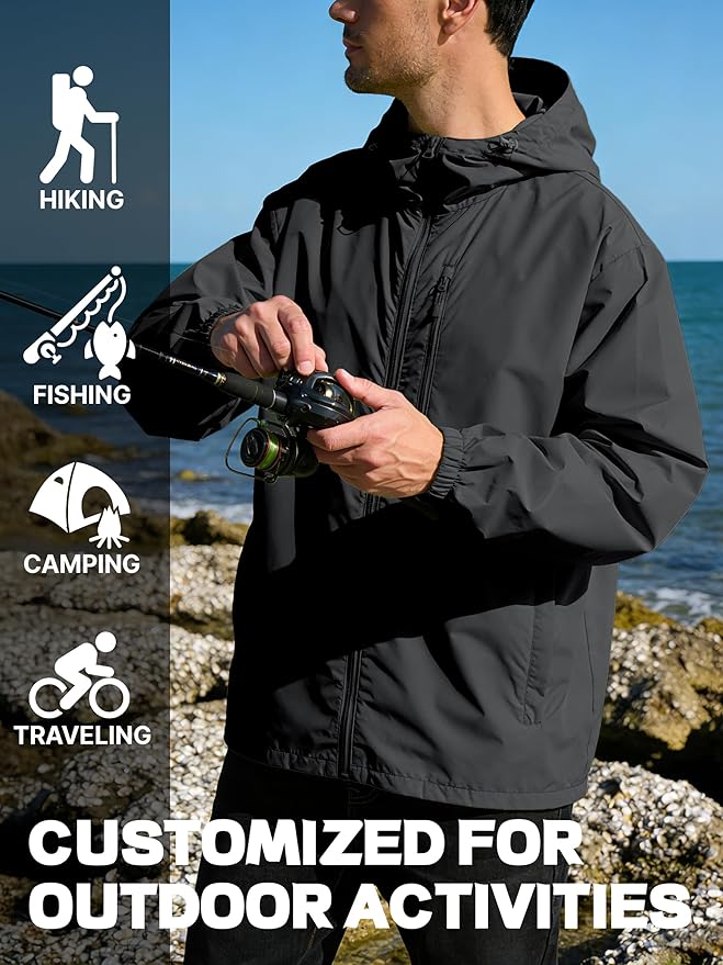 Men's Cycling Jacket Rain Jacket Waterproof Windbreaker Raincoat Running Hiking Gear Hood Lightweight Packable