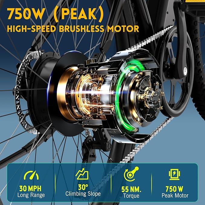 TST Electric Bike for Adults, 750 Peak Motor Ebike with 36V/7.8Ah Battery, up to 40 Miles Range 25 MPH Electric Bicycle, 7 Speed, 26" E Bike for Commute