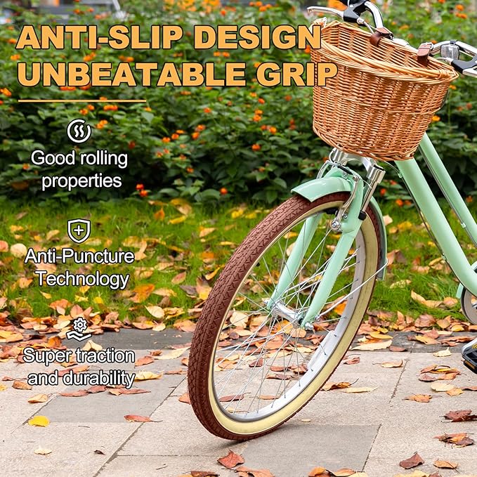 Hycline 26x2.125 Cruiser Bike Tires Set: 2-Pack 26-inch Premium Butyl Rubber High-Performance Folding Replacement Bicycle Tires for Beach Cruiser and Urban Commuting Bicycle