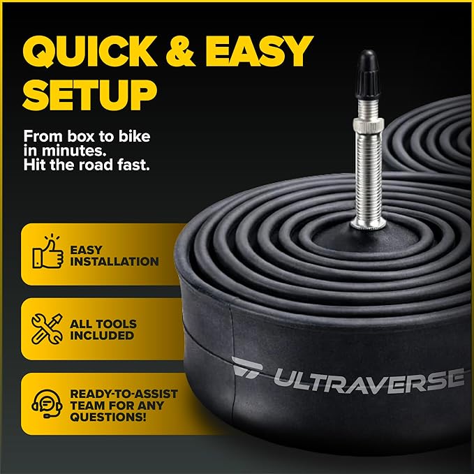 Ultraverse Bike Inner Tube for 700x23-25c, 700x28-32c, 700x35-43c 28 inch Bicycle Wheel Sizes with 48mm Presta Valve - Butyl Rubber Tubes for Road and Gravel Bikes - 2 Tubes, 2 tire levers Included