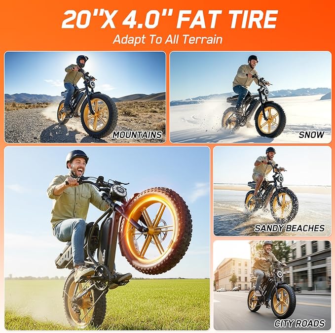 Electric Bike for Adults,1500W Peak Motor Retro E Bike,30MPH Max Speed,60/110 Miles Range,Removable 48V 15Ah Battery,20"x4.0"Fat Tire,Ebike with Suspension,UL 2849