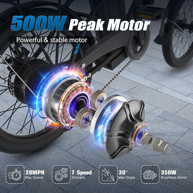 VARUN Electric Bike - Peak 500W Folding Ebike for Adults, 36V Removable Lithium Battery, 20" Foldable Electric Bicycle Up to 40 Miles 20MPH, Compact Commuter E-Bike for Women & Men