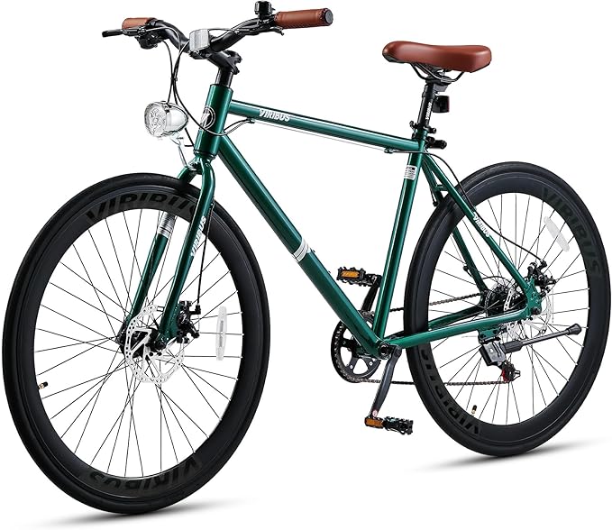 VIRIBUS Hybrid Bikes, 28 inch Mens Hybrid Bicycle 7 Speed with Lightweight Aluminum Frame & Disc Brakes, 700C Retro Vintage Adult Bike for Tall Men & City Commuters, 85% Pre-Assembled