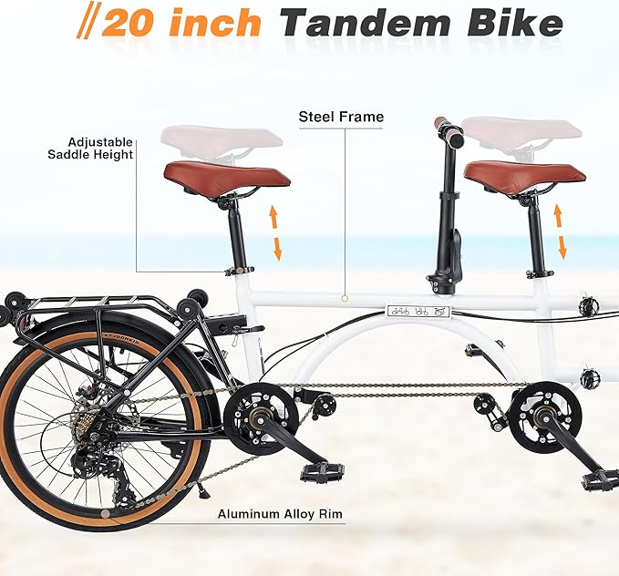 Folding Tandem Bike for Adults,20" Folding Bike Dual Drive Tandem Bicycle,Foldable with Rolling Stand for Easy Transport