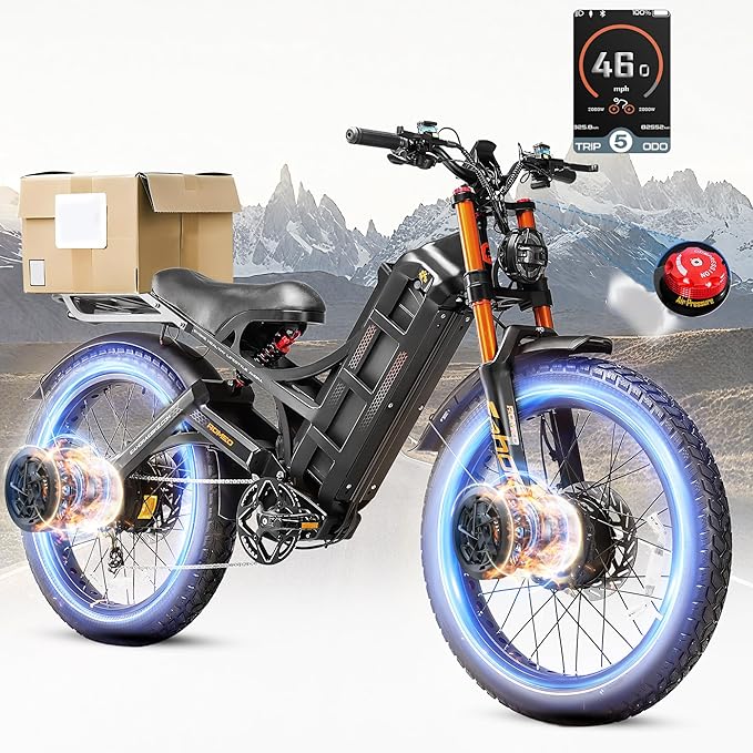eAhora 2025 Latest Romeo Pro 3/2/Pro 5600W/50Mph 4000W/46Mph Dual Motor Electric Bike for Adults, 60V/80Ah 52V/70Ah 250+Miles Long Range Ebike 26''*4.0 Fat Tire Full Suspension Off-Road Ebike, UL2849