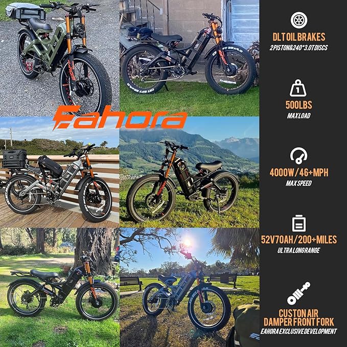 eAhora Romeo Pro 3 Electric Bike - [2026 Latest] 50MPH 5600W Dual Motor 60V 80AH 250Miles Long Range Ebike for Adults, 26" * 4.0 Fat Tire Fast Electric Mountain Bike Full Suspension Off-Road E-Bike
