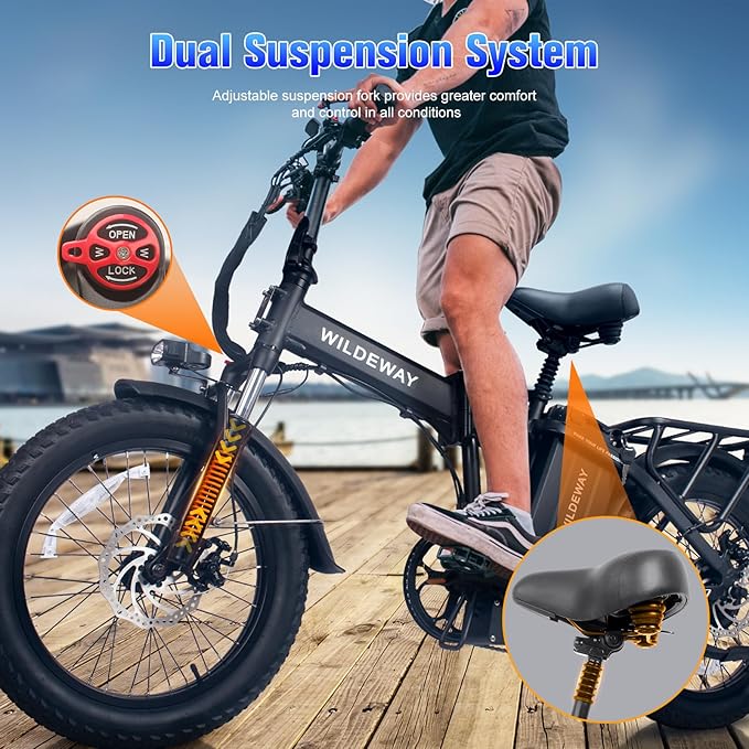Electric Bike for Adults 48V 32Ah（1536Wh） FW11 20” x 3.0” Long Range 28MPH Folding E-Bike Men Women Fat Tire Mountain Foldable Step-Thru Ebike City Urban Commuting Bicycles UL 2849 Certified