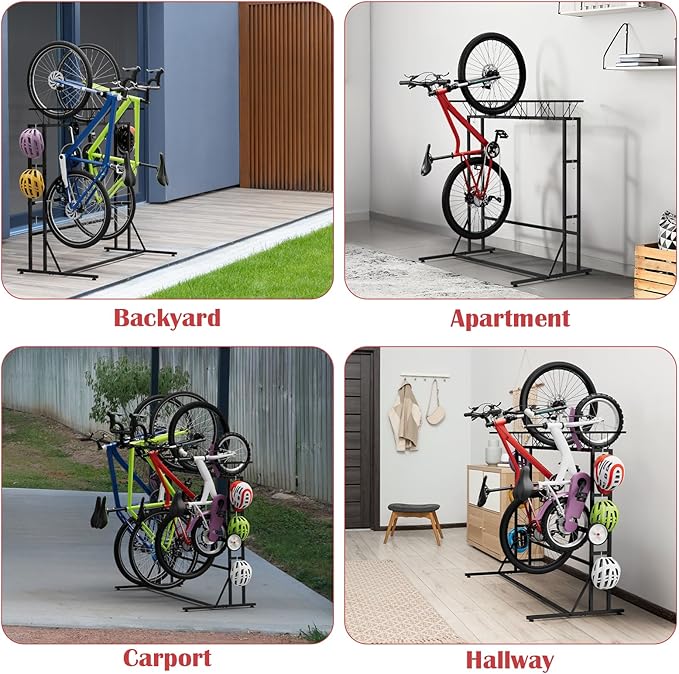 ETELI Bike Rack Garage Freestanding Bikes Rack Floor Stand Vertical Bike Stand Rack for Garage Organizer Indoor Outdoor Bikes Storage, Hold Max Tire Width 2.65”, Black