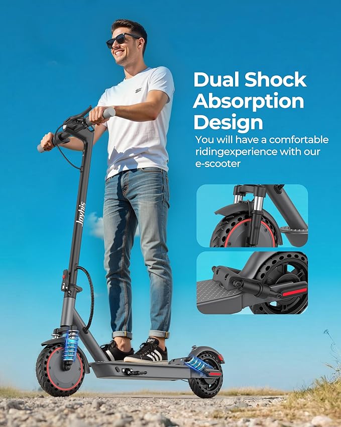 Electric Scooter for Adults - 19/22MPH & 15/22Mile Range, 8.5"/10" Solid Tires Folding Commuter E-Scooter with Dual Suspension, App Control & Dual Brake System, with Seat