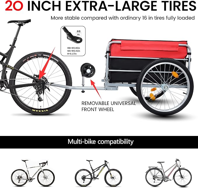 Aluminum Bike Cargo Trailer - 20" Wheel Folding Bicycle Trailer with Removable Oxford Fabric Cover, Safe Hitch System for Bike, Groceries & Travel