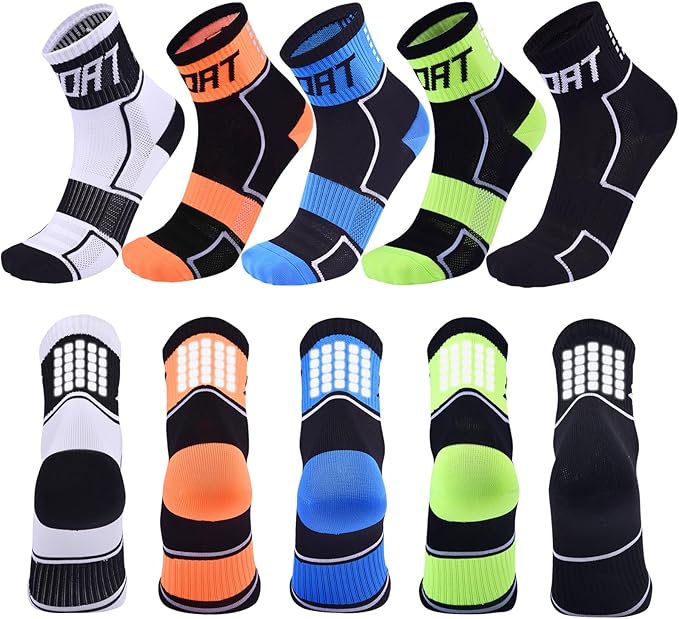 5 Pairs Cycling Socks for Men Compression Athletic Crew Socks Reflective Bike Sock for Hiking Running Climbing Basketball