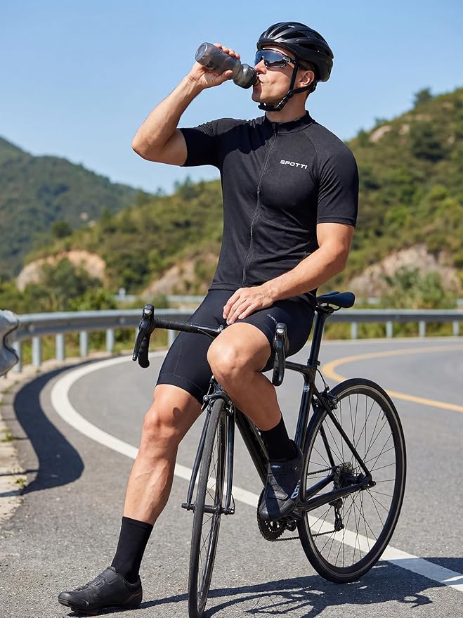 Spotti Men's Cycling Bike Jersey Short Sleeve with 3 Rear Pockets- Moisture Wicking, Breathable, Quick Dry Biking Shirt