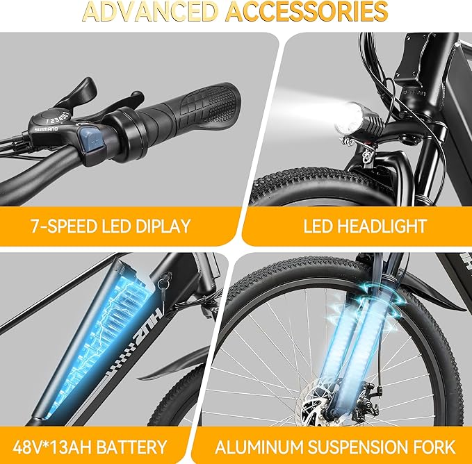 ZNH Electric Bike for Adults, 750W Peak Electric Commuter Bike for Adults with 48V 13Ah Removable Battery, 26'' Fat Tire Electric Bike with Suspension Fork, LCD Display, UL2849 Certified, TUV