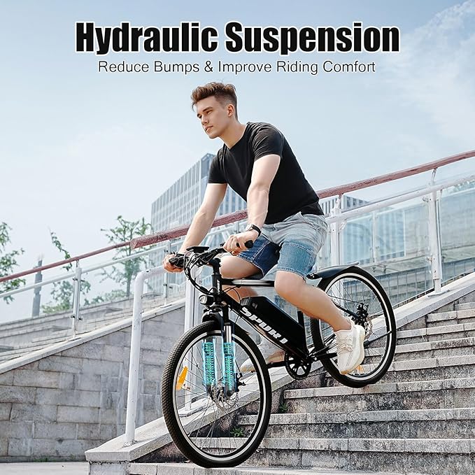 Electric Bike for Adults, 1500W Peak Motor, Up to 25 MPH, 65 Miles PAS Range, 48V 10Ah Removable Battery, Advanced Front Suspension, 7 Speeds, Compact Electric Mountain Bicycle, 26" Commuting Ebike