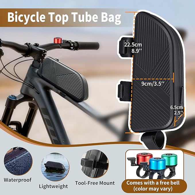 Waterproof Top Tube Bike Bag for Mountain Bikes, Large Capacity Front Triangle Storage Pouch with Reflective Stripes, Protect Your Phone, Money and Other Valuable Items