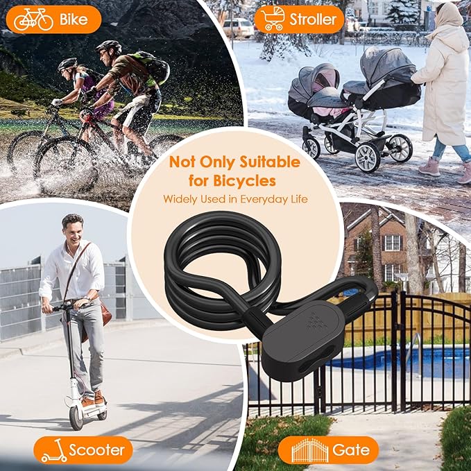 Eseesmart Fingerprint Bike Lock with Keys, 4.92 Feet Cablelock Electric Scooter Lock Heavy Duty Anti Theft Waterproof with Mounting Bracket, Bike Accessories for Bicycle, Electric Scooter, Motorcycle