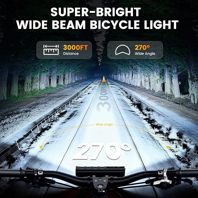 VASTFIRE 17 LED Bike Lights, Super Bright Bicycle Light for Night Riding, USB Rechargeable Bike Headlight and Taillight, Waterproof Wide Beam Bike Front Light with Digital Power Display