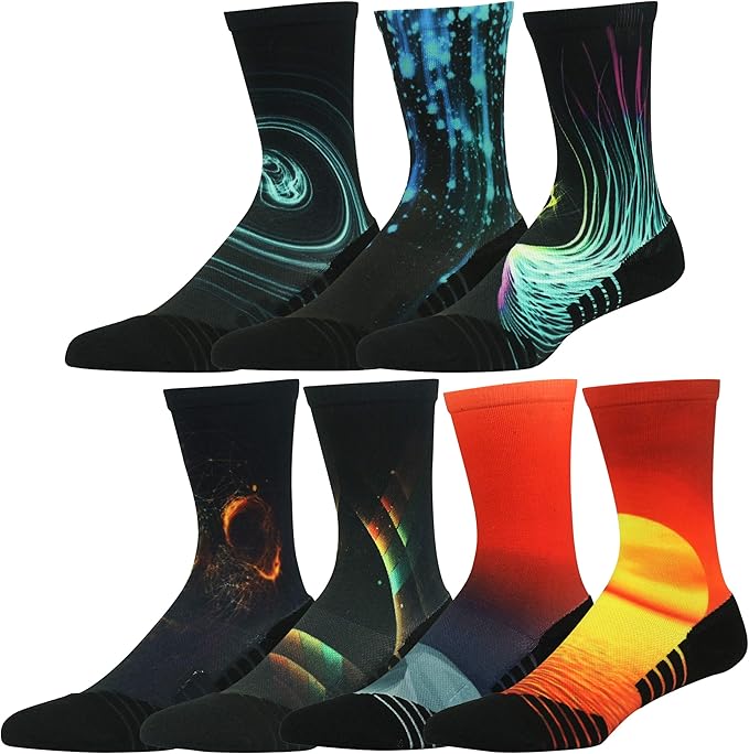 HUSO Cycling Socks for Men Women, Novelty Bike Socks Fun Running Basketball Athletic Crew Socks 3, 4, 7 Pairs