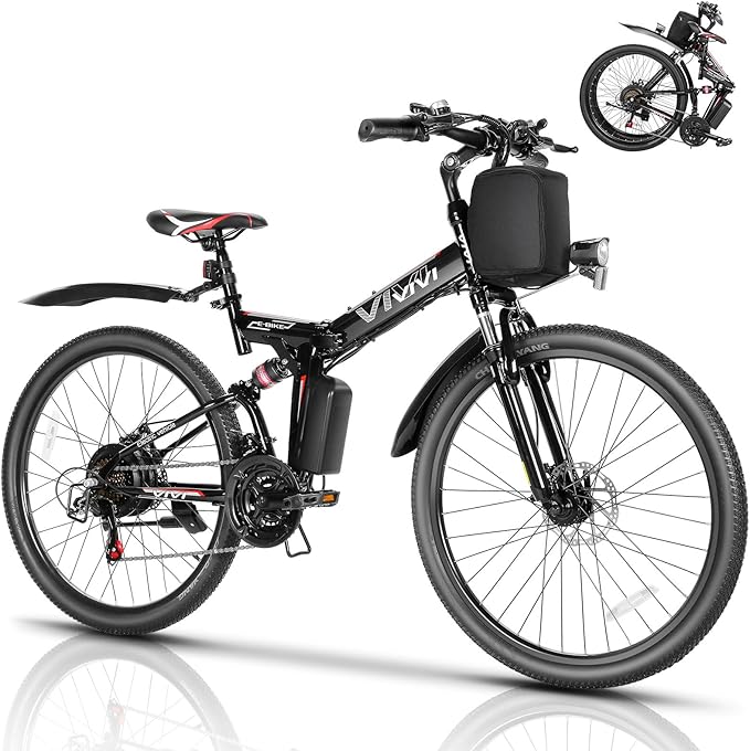 Vivi M026TGB Electric Bike 26" Electric Bike for Adults, Peak 750W Folding Electric Mountain Bike, 48V Removable Battery Ebike, 21 Speed Ebike, Top 22 Mph, Up to 50 Miles, SGS Certified to UL2849