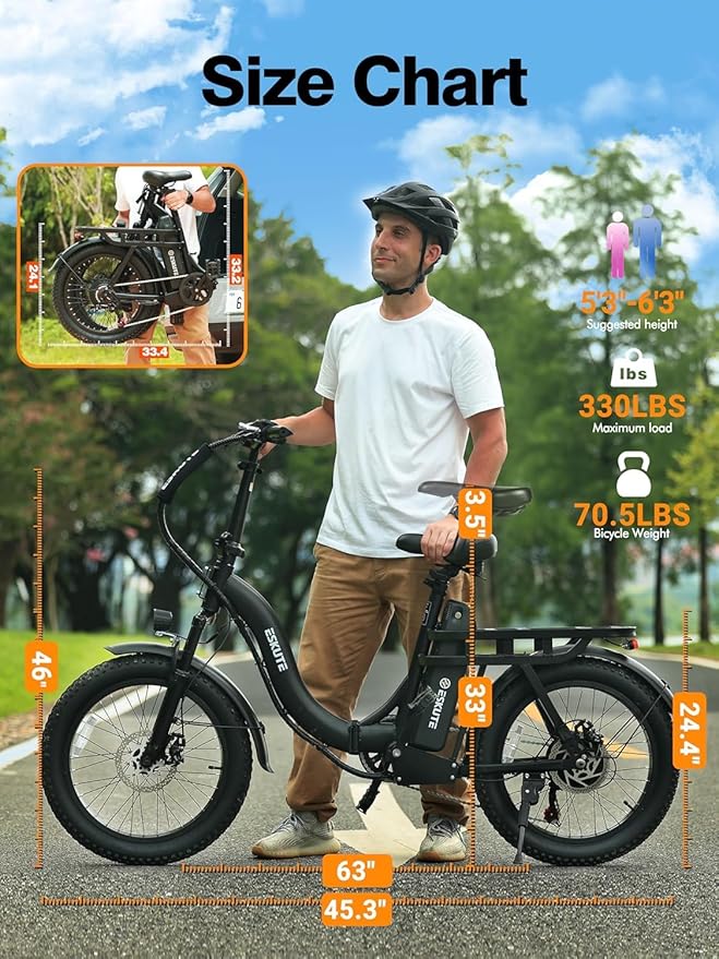 ESKUTE Electric Bike for Adults – 1200W Peak Motor, Folding 20x3 Fat Tire E‑Bike, 48V 10.4Ah Battery, Step‑Through Cargo Fold Ebike, NFC Unlock, 28 MPH, 7‑Speed, Up to 55 Miles