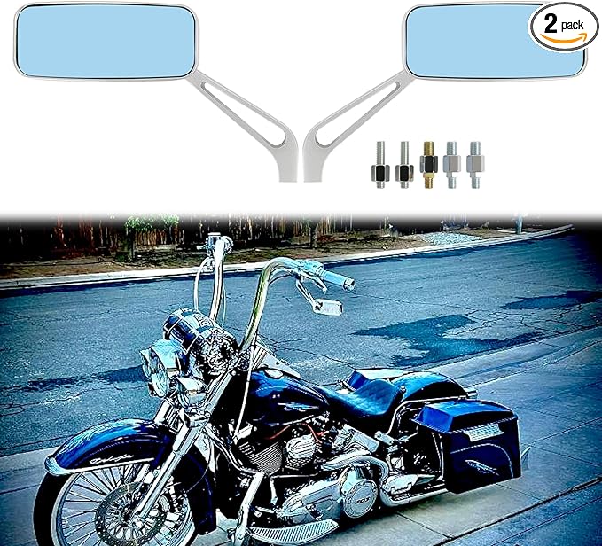 8mm/10mm Black Rectangle Motorcycle Rear view Side Mirrors for Cruiser Chopper Honda Kawasaki Suzuki Yamaha (Silver)