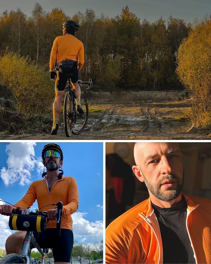 Men's Cycling Jerseys Long Sleeve Bike Biking Shirts Full Zip with Pockets Road Bicycle Clothing