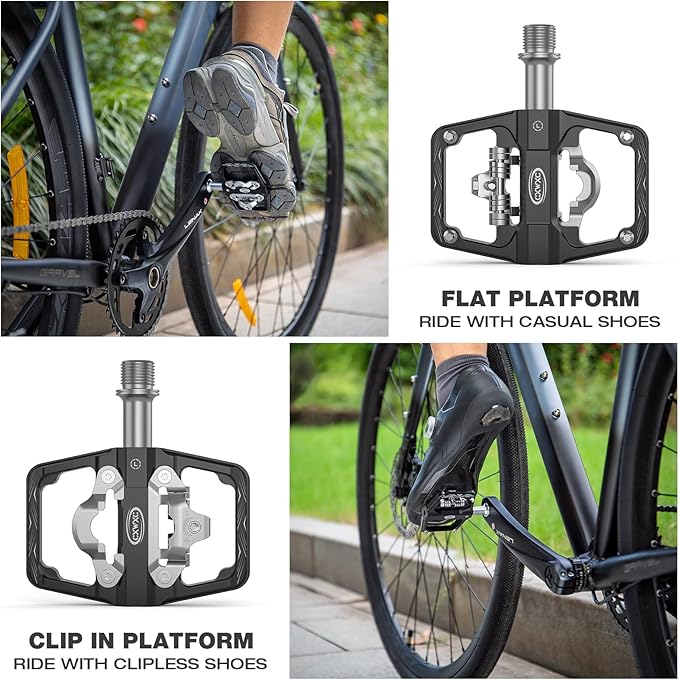 CXWXC Mountain Bike Pedals Compatible with Shimano SPD Cleats - Dual Sided Plat & Clip Pedal, 9/16” Bicycle Platform and Clipless Pedals for Road, MTB, and Hybrid Bikes
