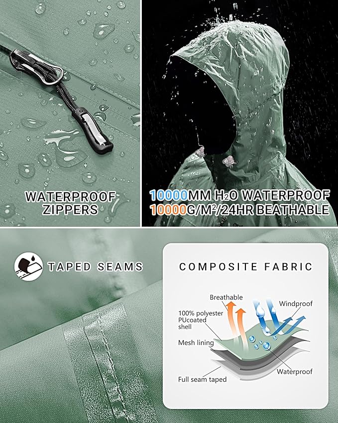 Outdoor Ventures Packable Rain Jacket Women Lightweight Waterproof Raincoat with Hood Cycling Bike Jacket