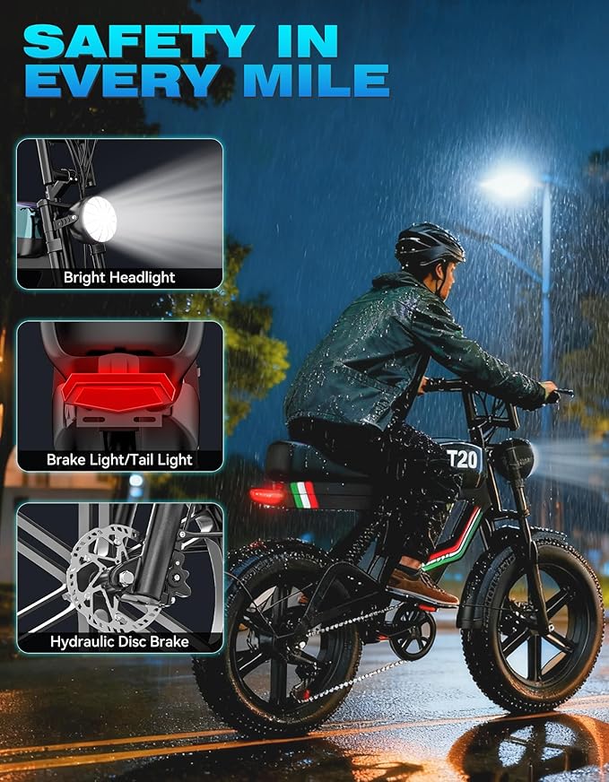 Electric Bike for Adults,2500W Peak Motor, 100 Miles, 48V 23AH Battery Electric Dirt Bike, 33MPH, NFC/Password Unlock, 7-Speed, Dual Suspension 20" Fat tire Ebikes for Adults