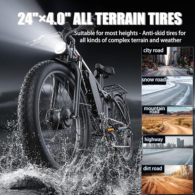 Electric Bike, Max 40-45MPH & 100 Miles, 5000W Peak Dual Motor Adult E-Bike, 52V 32Ah Battery Ebike, 24'' 26" Hydraulic Disc Brakes, Fat Tire All-Terrain Hunting Electric Bike, Full Suspension