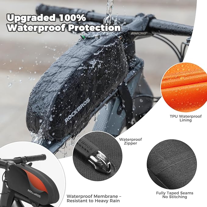 ROCKBROS Bike Top Tube Bag Bicycle Front Frame Bag Waterproof Bike Pouch Pack Bike Phone Bag Cycling Accessories Pouch for Mountain Road Bike Large Upgrade