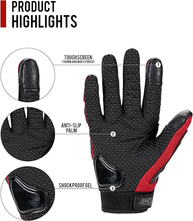 IRON JIA'S Motorcycle Gloves Motorbike Red Short Sports Leather Summer for Touch-Screen