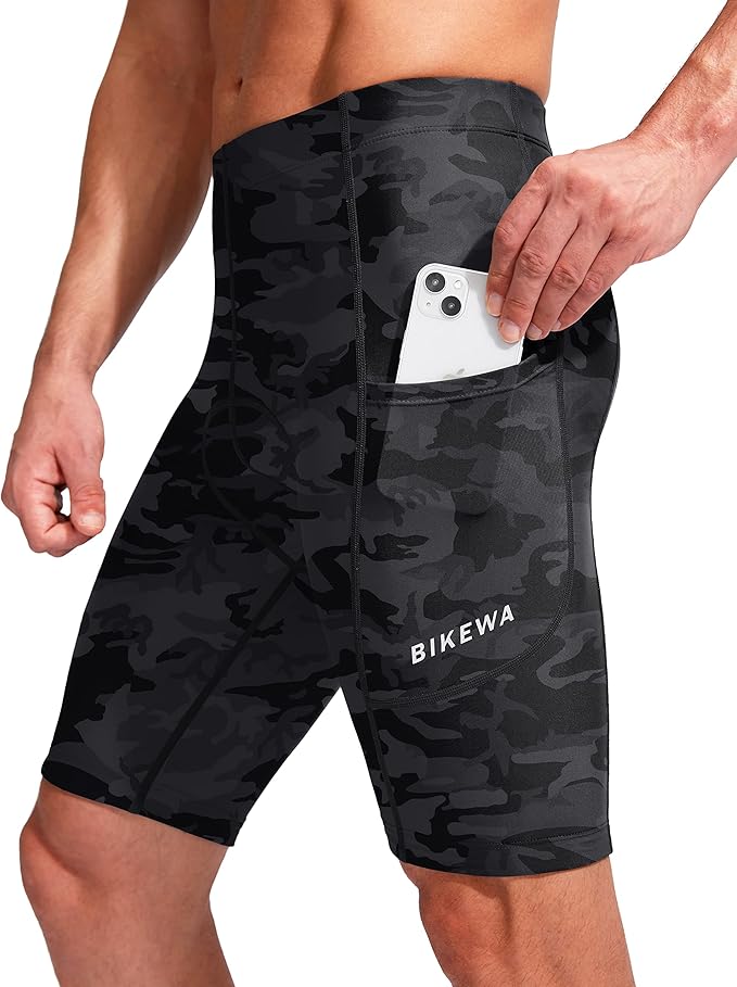 Bikewa Men's Bike Shorts 3D Padded Cycling Road Biking Mountain Riding Biker Bicycle UPF 50+ Cycle Shorts Zipper Pockets