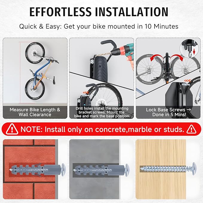 Bike Rack Garage,Bike Wall Mount, 150° Swivel & Space-Saving Vertical Bike Hangers for Storage, Sturdy Bike Stand Holds Up to 66lbs, Easy to Install, 2 Pack