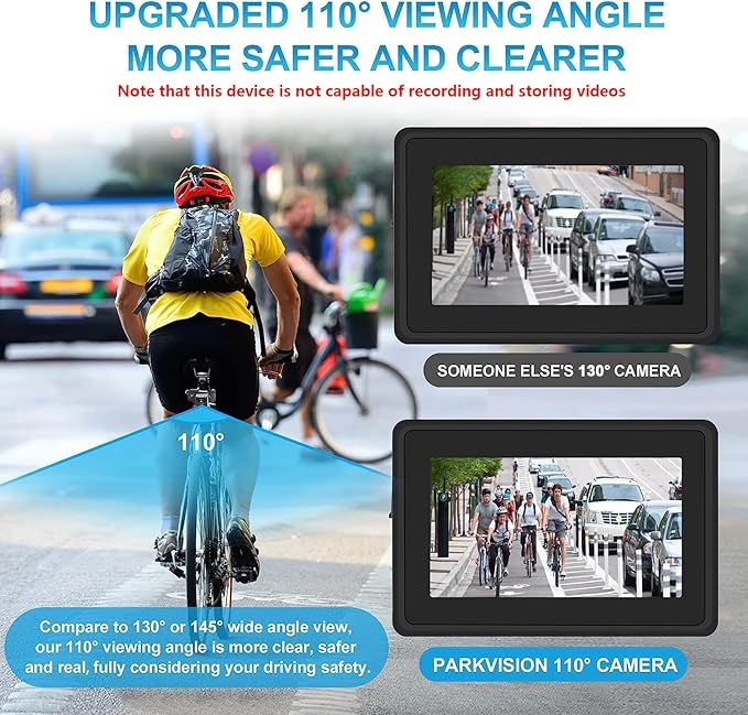 PARKVISION Bike Rear View Mirror,1080P AHD Bicycle Rear View Camera with 4.3''Screen,360°Rotatable Bracket, 5000mAh Battery Bike Handlebar Mirror with 110°Appropriate Angle for Most Bikes