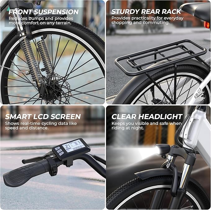 Electric Bike for Adults,26" Step-Thru EBike with 1000W Peak Motor,50 Miles 21.7MPH Adult Electric Bicycles with 48V Internal Removable Battery, Adjustable Stem,7 Speed,UL 2849 Certified