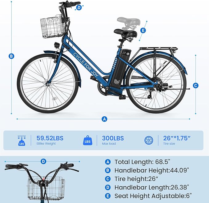Electric Bike for Adults, 1000W Peak 70Miles + 20MPH Step Thru Electric Bike, Commuter E-Bike with Removable Battery, Dual Brake(Lockable), Detachable Foldable Basket(TUV & UL2849)