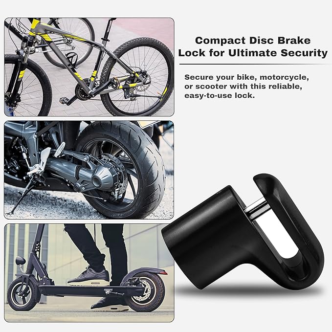 Disc Brake Lock for Motorcycle Accessories Heavy Duty Bike Bicycle Anti Theft Lock Compact Electric Scooter Ebike Powersports Wheel Hover Disc Locks (Black)