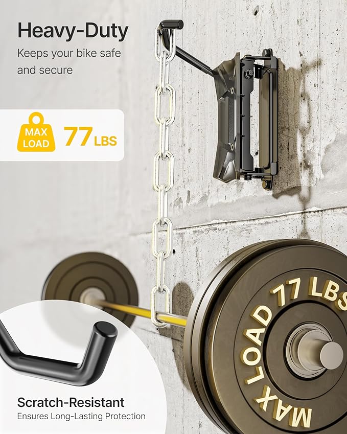 monTEK Heavy Duty Bike Wall Mount, Swivel Bike Wall Hanger Holds Up to 77lbs, Space-Saving Bike Rack Garage, Bike Storage for Bedroom Home Office, 3 Pack